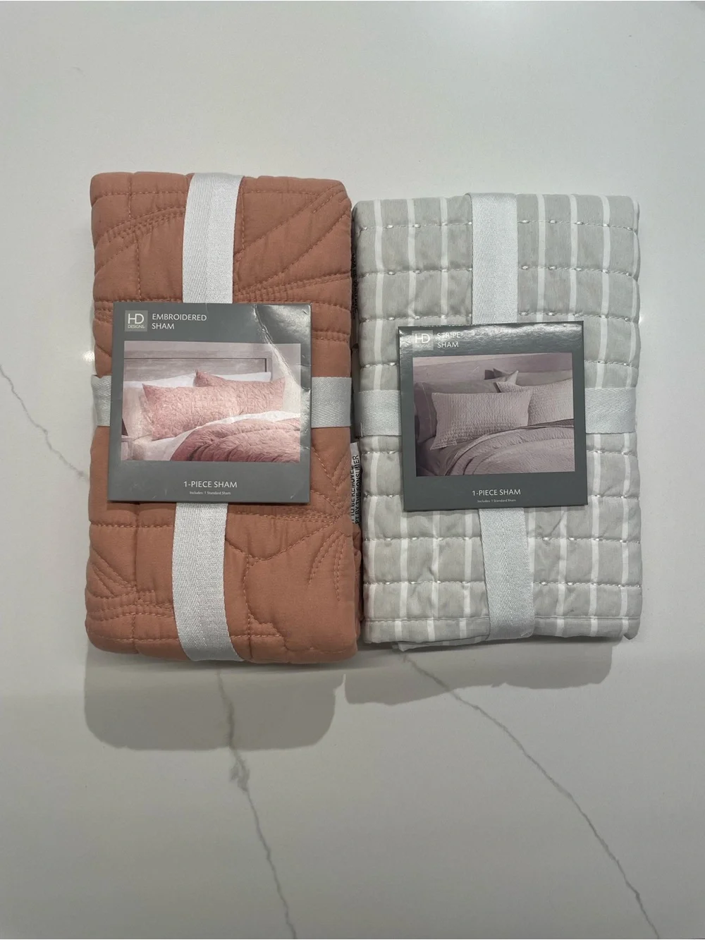 Home Bedding Embroidered Shams Bundle - Dusty Rose and Light Gray, 20” x 26”